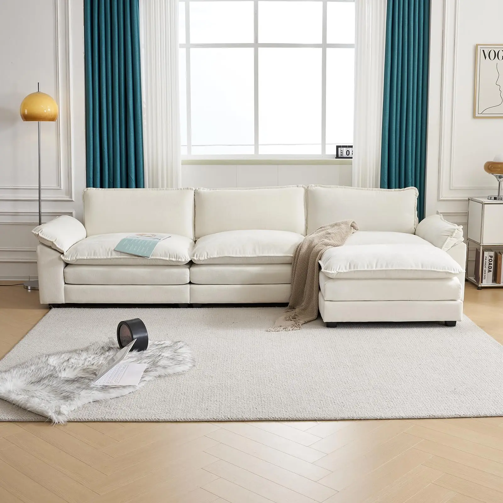 Современная мебель для гостиной 2 дивана секционные loveseat белая ткань L-образный диван набор