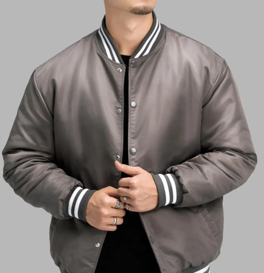 Full Nylon Durable Fabric Mens Winter Bomber Jacket Lined With Cotton Padding Autumn Baseball Varsity Jacket Street Windbreaker