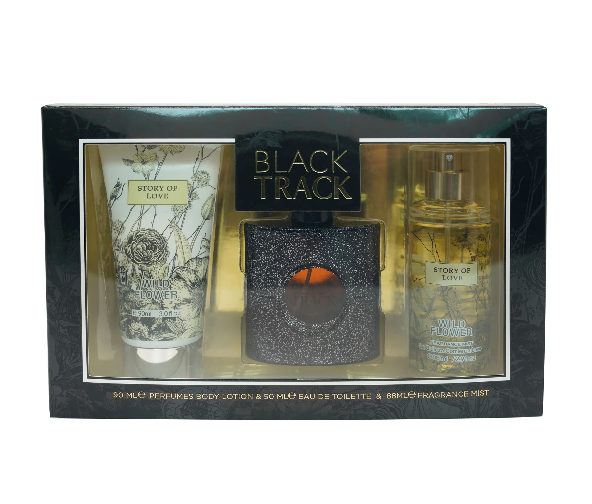 Wholesale 90ML perfumes body lotion 50ML perfume and 88ML fragrance mist 3PCS gift set for women