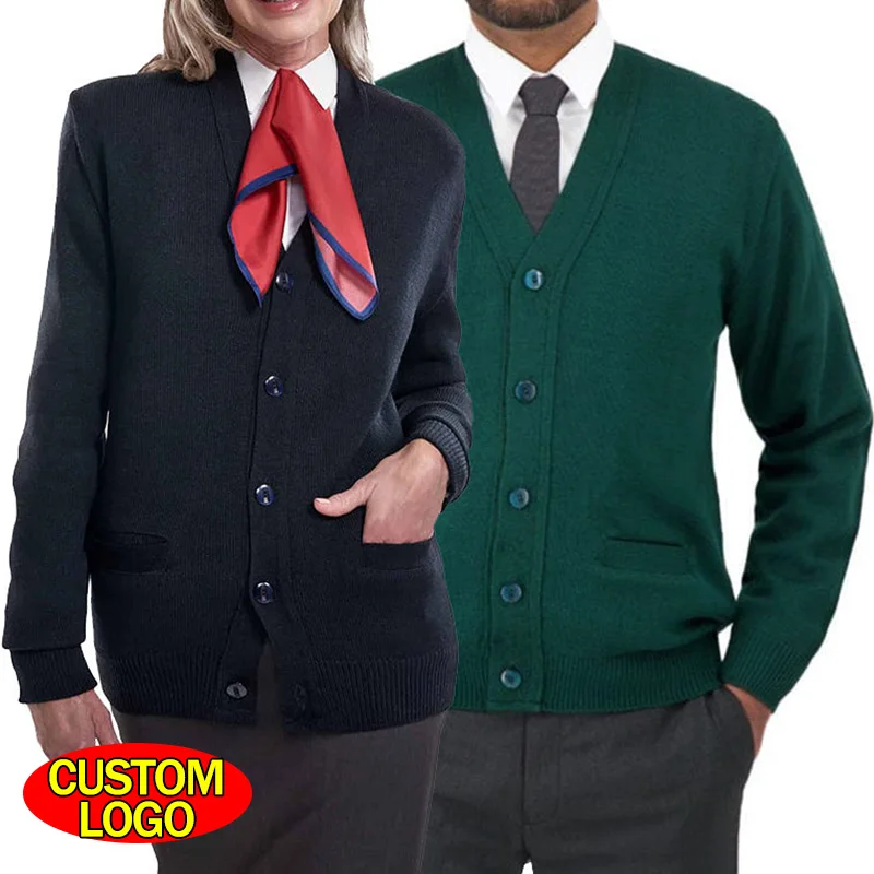 OEM/ODM Business Flight Attendant Uniform Knitted Cardigan Unisex Cotton Airline Employee Aviation Uniform Sweater Cardigan