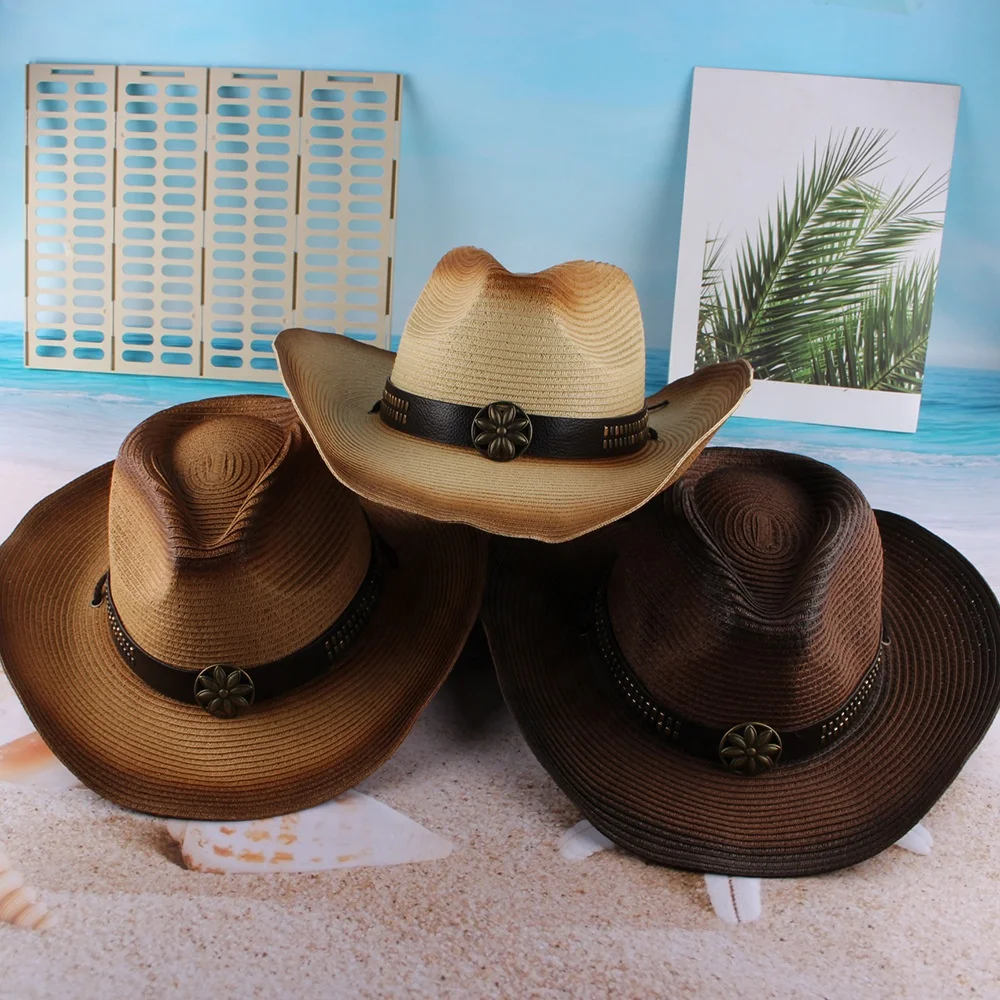 Hot Sale Western Cowboy Hat New Curled-up Jazz Top Hat European Style Summer Straw Hats With Large Brims
