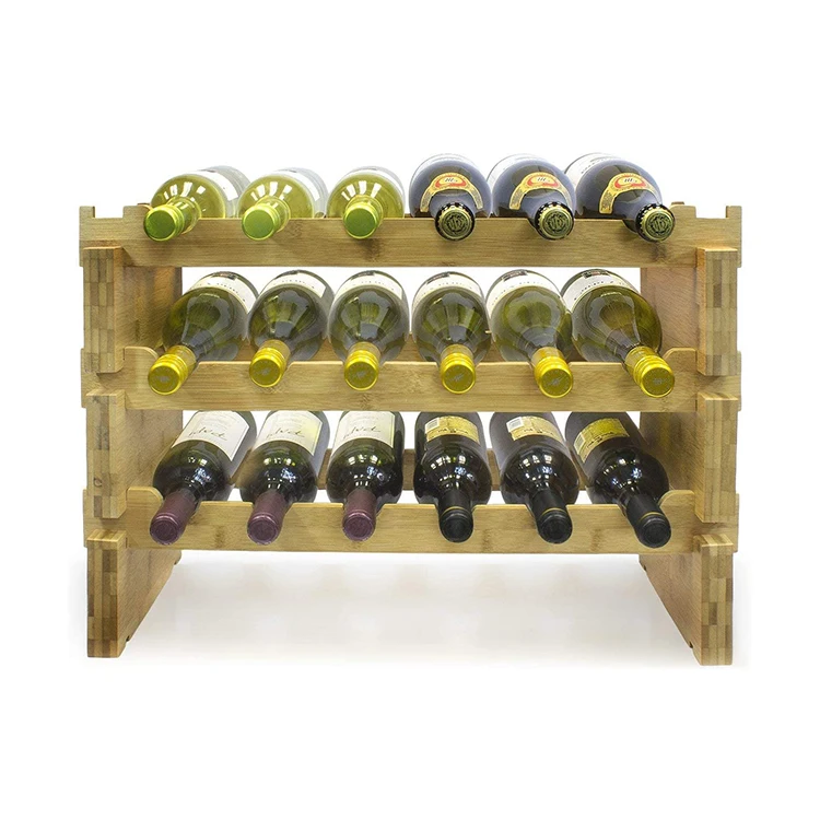 Classic Style 3-Tier Bamboo Wine Rack for Home Wine Storage, Free-standing Stackable Wine Rack