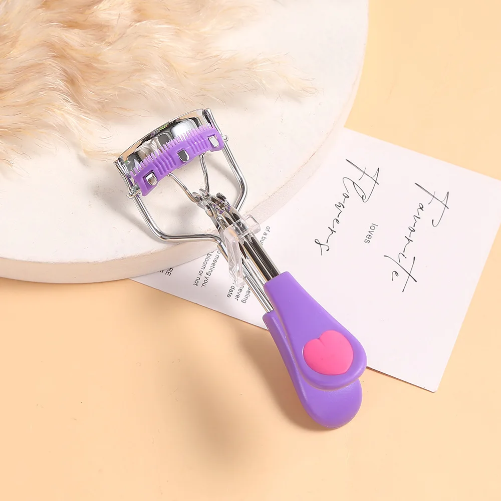 High Quality Stainless Steel Multicolor Love Handle Eyelash Curler With Brush Comb Professional Makeup Tool Eyelash Curler