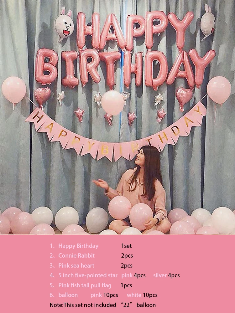 PartyForever Rose Gold Happy Birthday Balloons Banner Set for Her Birthday Party Decorations and Supplies Kit for Women and Girl
