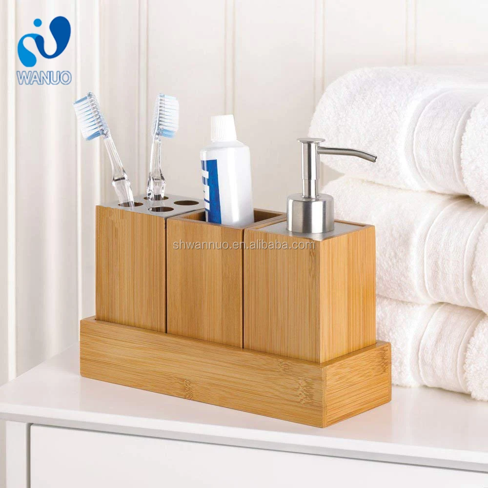 WanuoCraft Premium Bedroom Bathroom Bamboo Bath and Vanity Elegant Accessories Set for Home Hotel