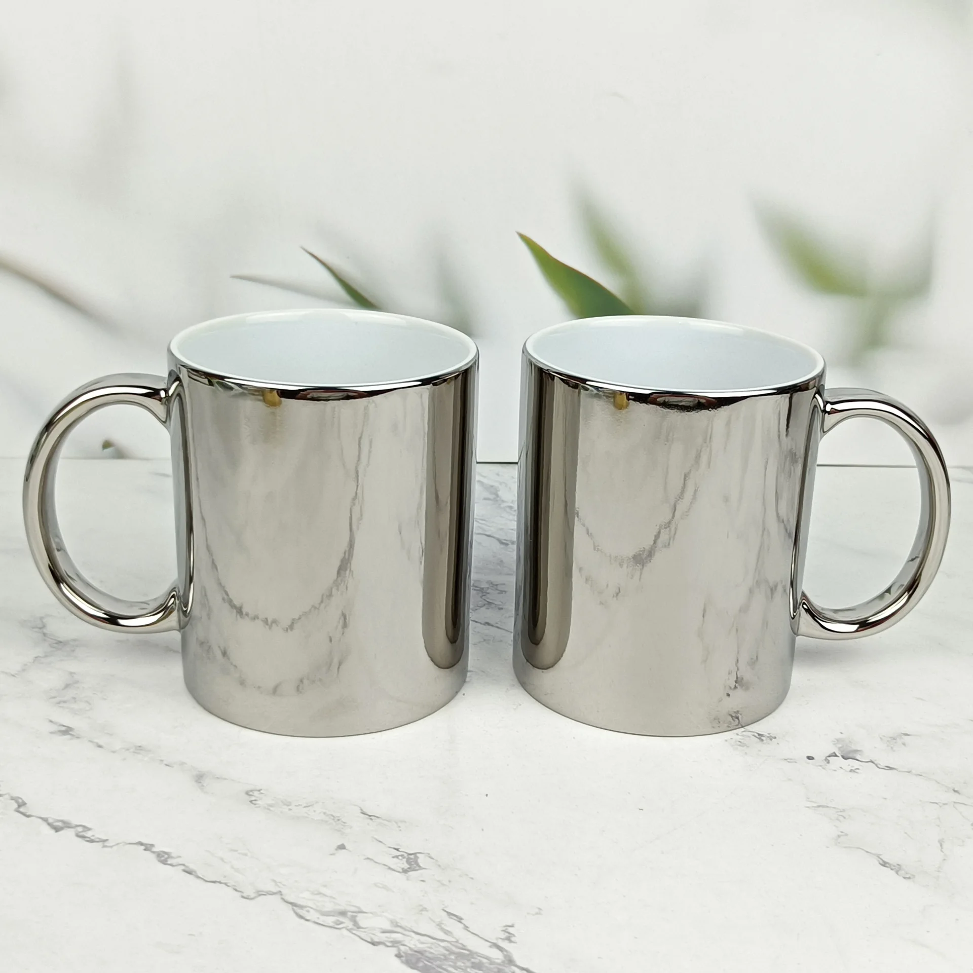 Wholesale Promotional Sliver Color Sublimation Coffee Cup Electroplated Ceramic Mugs Gifts