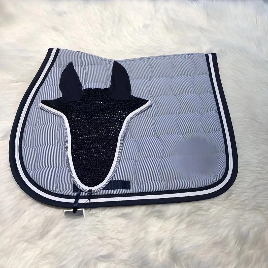 Custom Horse Saddle Pad And Mask Set Knitted Fly Mask Breathable Cotton Inside Layer