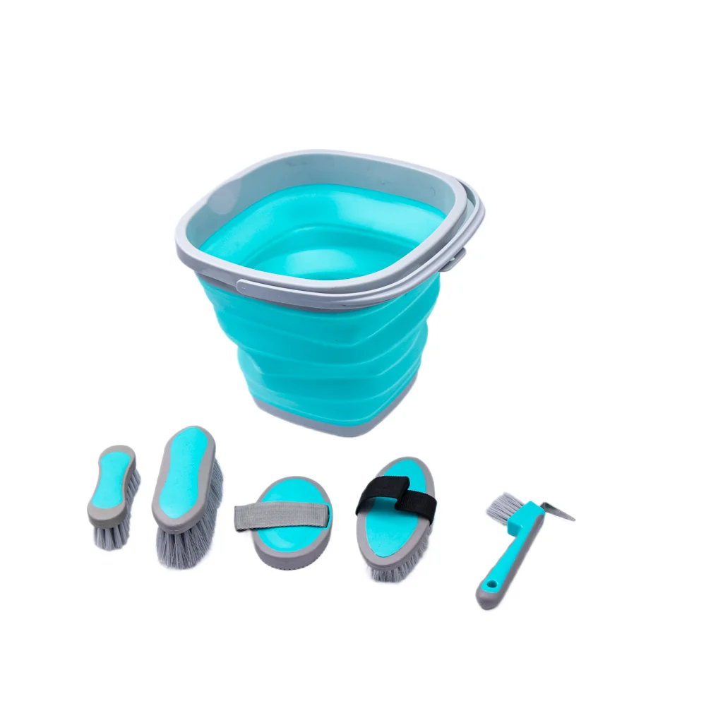 OEM ODM Portable Horses Foldable Bucket Set All In One Durable Manger 10L Horse Grooming Brush Horse Hoofpick Dandy Brush