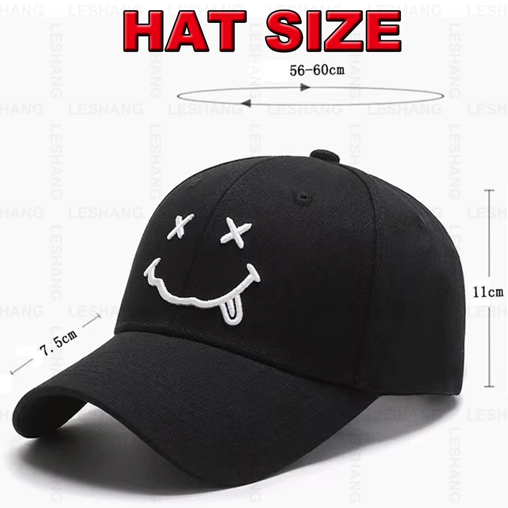 Fashion Curved Brim Structured Blank Sport Hats Custom Cute Smiling Face Embroidery Logo Cotton 6 Panel Plain Baseball Caps
