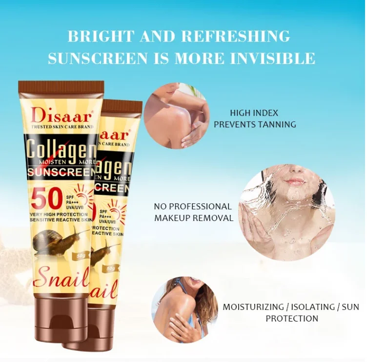 Органический солнцезащитный крем для лица, отбеливающий лосьон с spf 50, коллаген, улитка, защитный крем для кожи, увлажняющий солнцезащитный крем