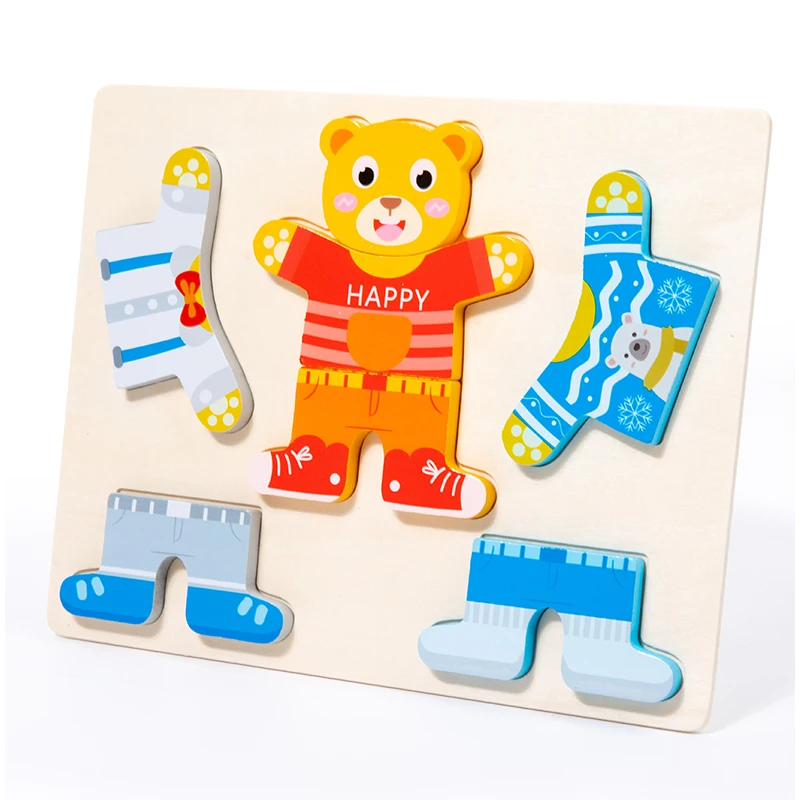 Wholesale Montessori Changing Clothes Toy Wooden Animal 3D Dress Up Puzzle Learning For Baby