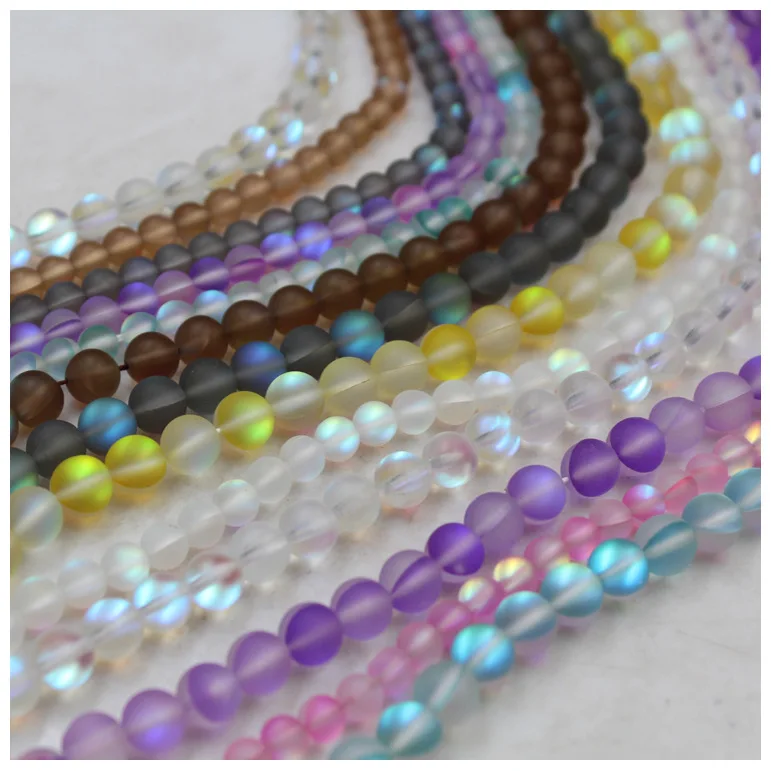Wholesale Flash Stone Loose Beads DIY Jewelry Bracelet String Beads Material High Imitation Moonstone Semi-gem Beads