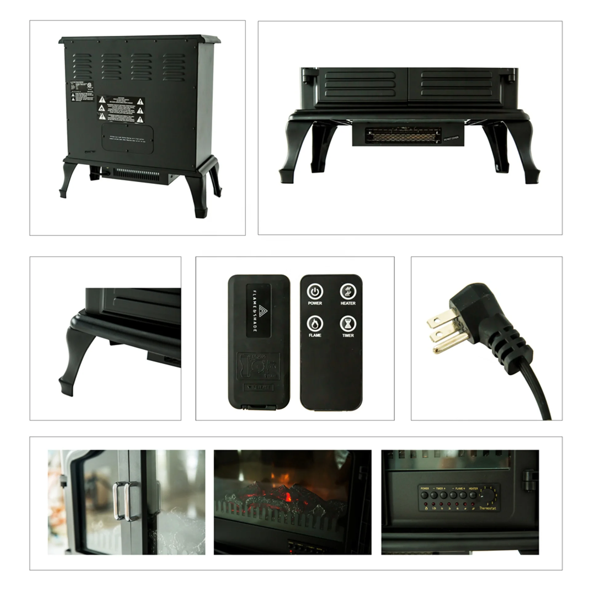 Electric Fire Electric Fireplace Freestanding Double Door Stove Heater Portable Type Traditional