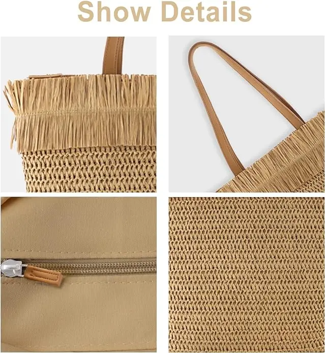 CHIC DIARY Woman Knitted Tote Bag Hand-woven Straw Shoulder Bag Summer net Beach Tote Pures