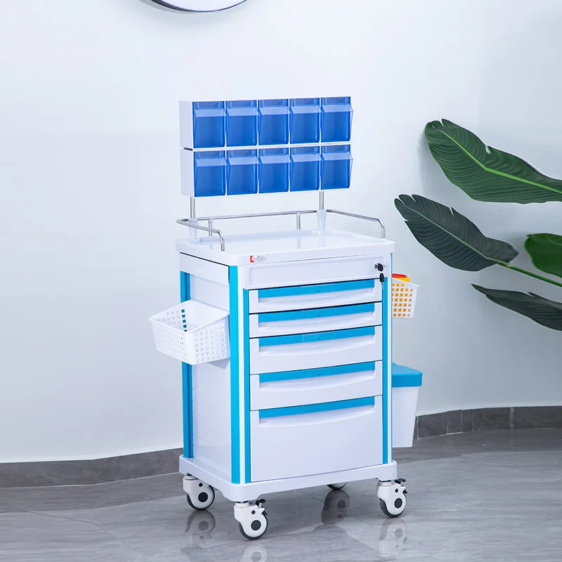 high quality factory wholesale Hospital Medical Emergency Trolley Anesthesia Treatment Cart With 5 Drawers