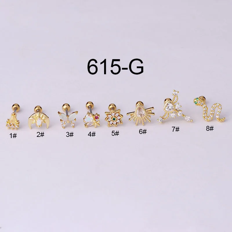 High Quality Korean Jewelry Thin Rod Stainless Steel Colorful Zircon Ear Bone Nails Piercing Screw Stud Earrings