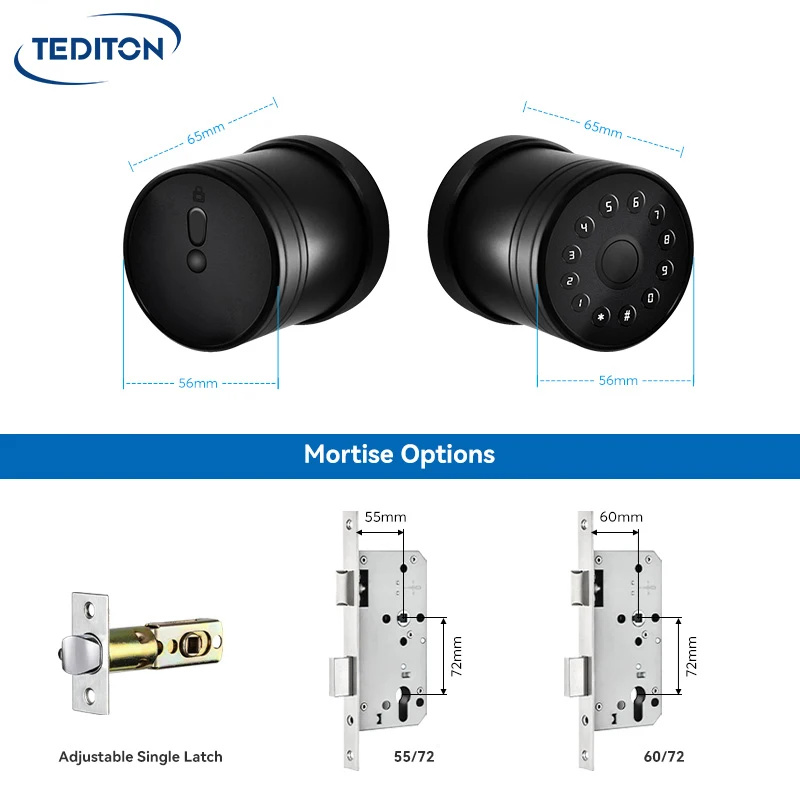 Tediton Magnetic High Quality Wifi App Code Intelligent Front Door Fingerprint Smart Gate Lock