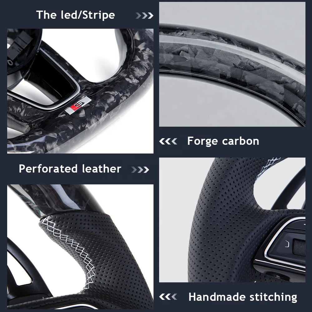 LED Forged Carbon Fiber Steering Wheel Fit For Audi RS3 RS4 RS5 S3 S4 S5 A3 A4 A5 A6 A7 B7 B8 C7 C8