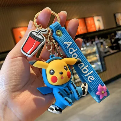 High quality silicone 3D Cute anime key chains Pikachu Japan KeyRing llaveros