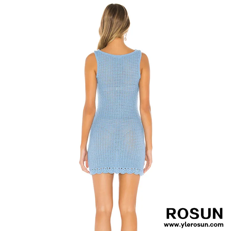 2024 Summer Fashion Crochet Pattern Knit Pointelle Sexy Mini Dress
