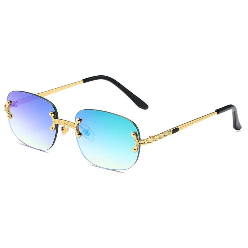 China Wholesale Metal Sun Glasses Men Rimless Adult Glasses Small Frame Square Sunglasses