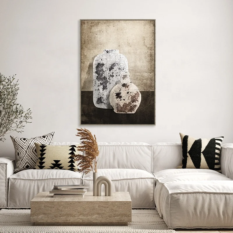 Retro Vase Wall Painting Framed Vintage Canvas Painting Still Life Oil Painting Print Wall Art Poster Hotel Living Room Decor