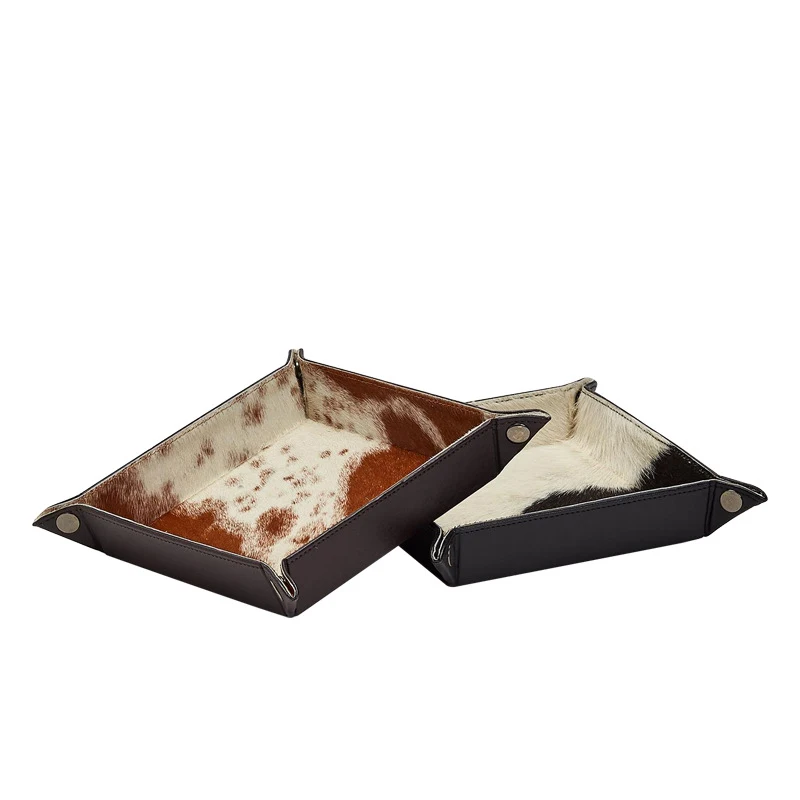 Pure Handmade Home Gifts Professional Home Manufacturer Cowhide Leather Calf Hair Valet Tray