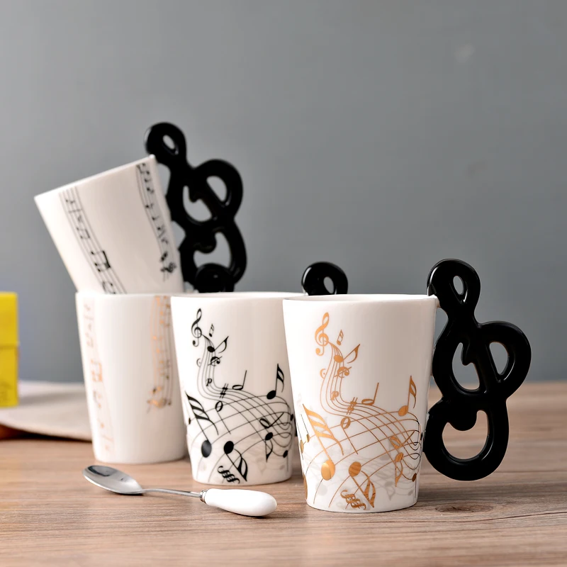 
Fancy Mugs for Novelty Gifts Music Violin Style Guitar Ceramic Mug, Coffee Tea Milk Stave Cups 