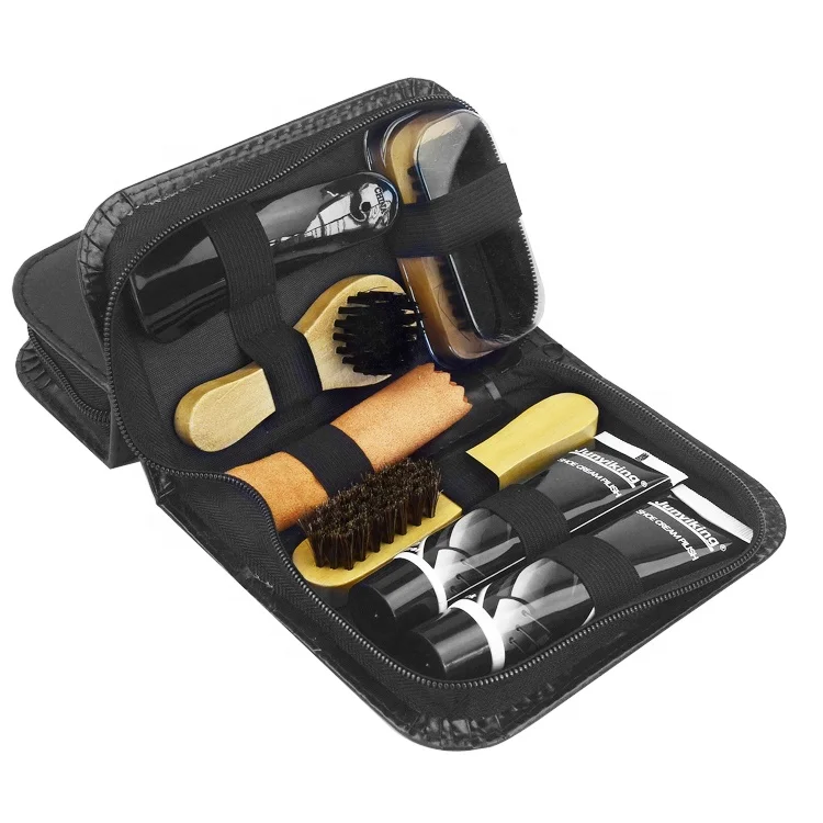 Shoe care kit with PU leather pouch and 3pcs brushes