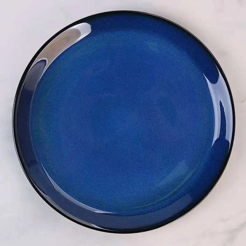 Sanhuan kitchenware stoneware tableware royal blue reactive glazed ceramic dinner salad bowl sweet plates dinnerware sets