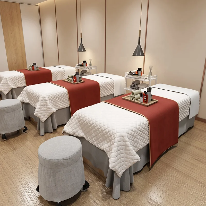 Best price customized luxury brushed microfiber fabric 4 pcs massage table bedding sheet beauty bed cover set