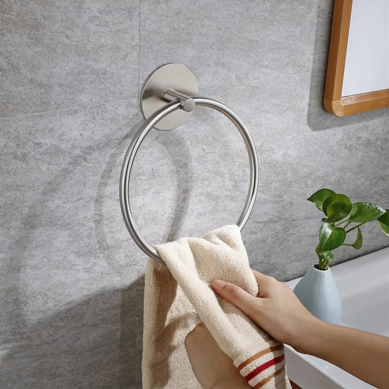 Hot sale convenient and useful stainless steel towel ring self adhesive wall mounted bathroom black towel rack