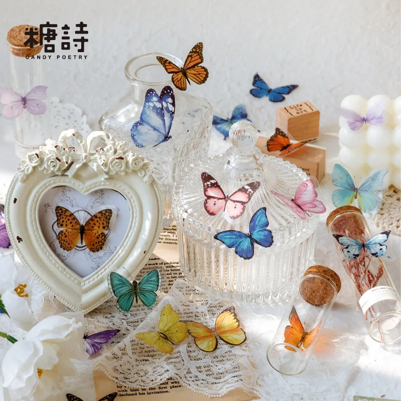 Butterfly Stickers PET Transparent Decorative Sticker for  DIY Crafts Card Water Bottles Phone Cases Laptops