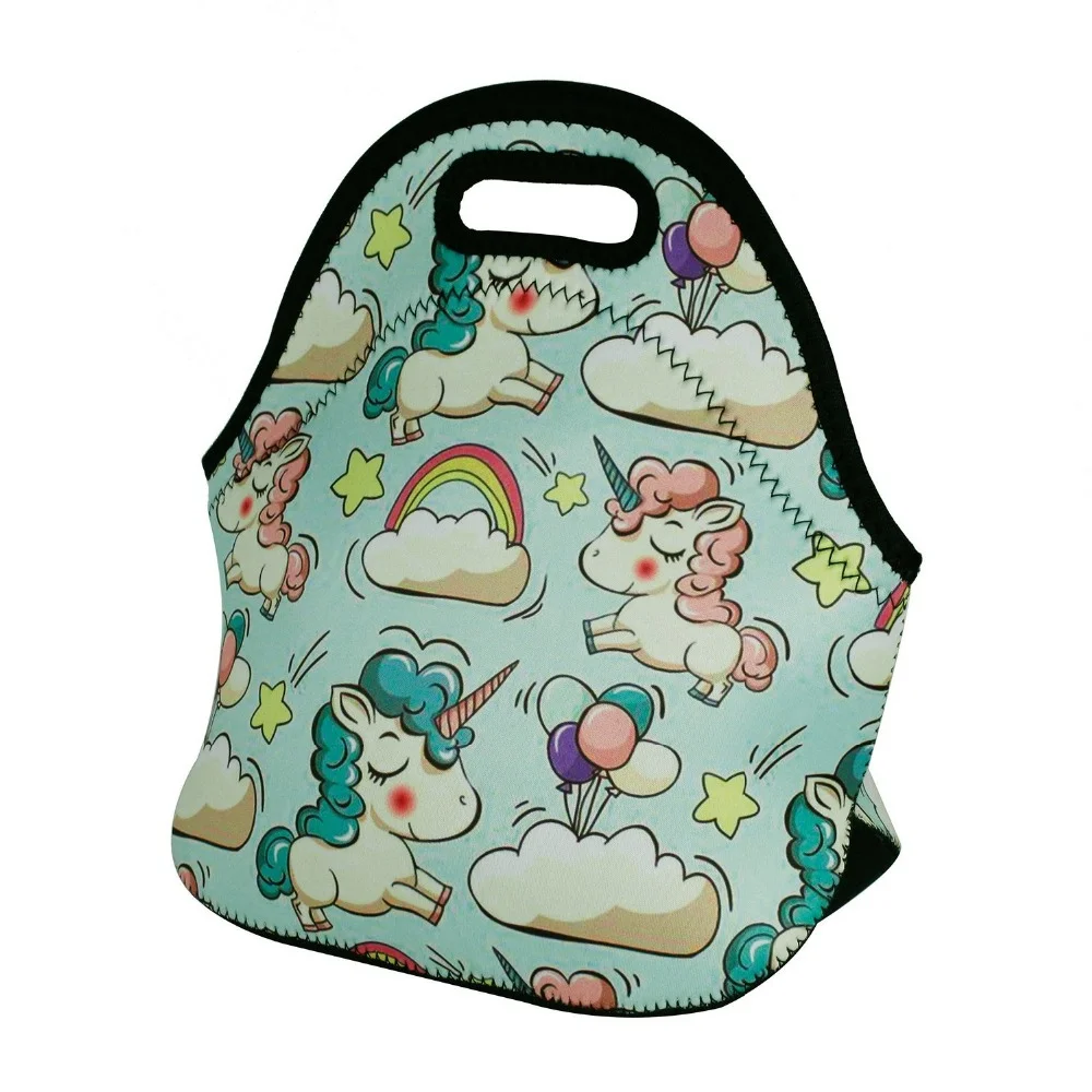 Custom Animal Printed Lunch Box Carry Case Handbags Neoprene Kids Lunch Bag Tote with Zipper