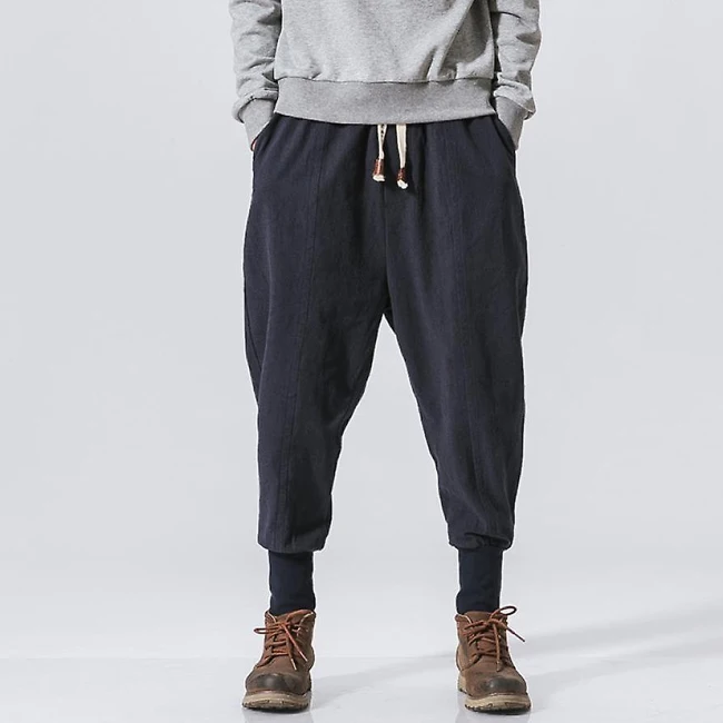 Custom Men Streetwear Lightweight Cotton Linen Joggers Sweatpants Plain Casual Harem Pants