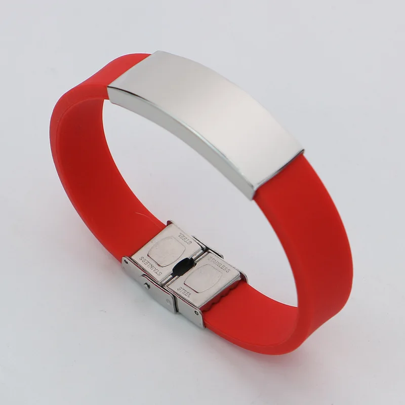 Eco Friendly Customizable Wristband Adjustable Belted Bangles Soft Rubber Silicone And Stainless Steel Letter Charm Bracelet Men