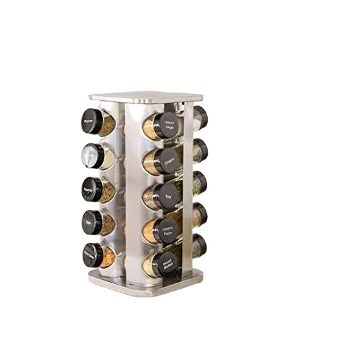 360 Turntable Rotating Spice Jar Rack Set Organizer Stainless Steel Revolving Carousel Kitchen Spice Rack With Glass Bottle