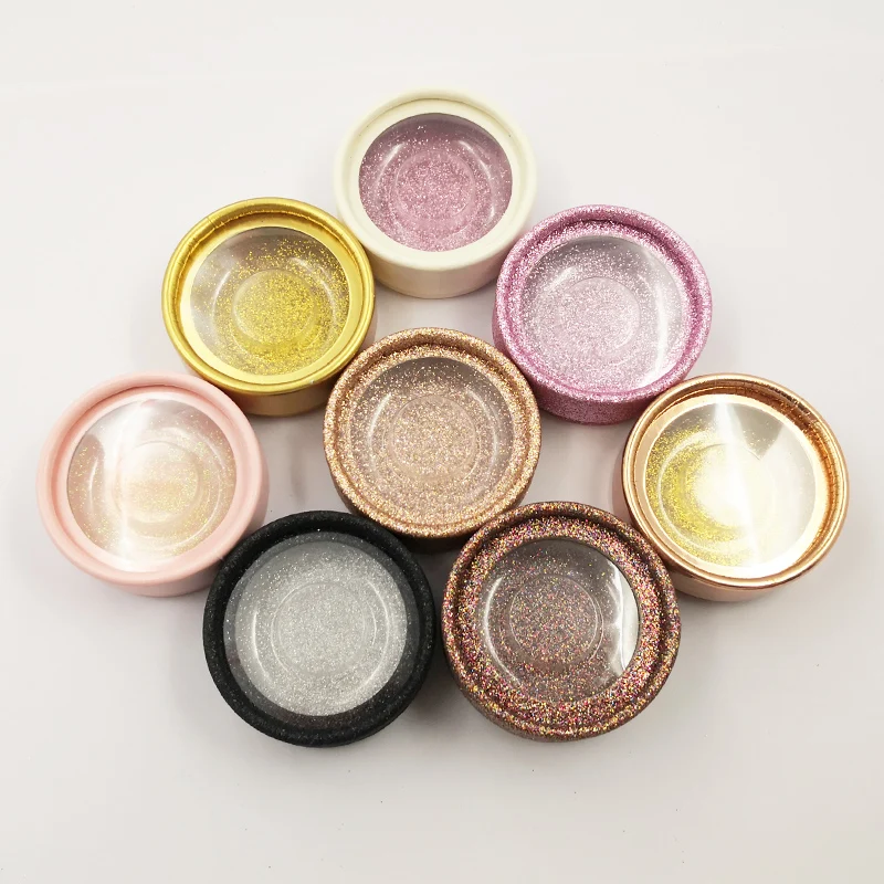 Cheap personalized empty 3d mink eyelash packaging custom eco friendly circle glitter rainbow 25mm silk eyelash packaging