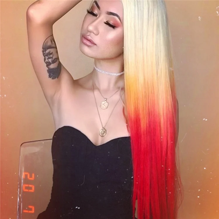 
Beauty Silky Straight Wig #613 to Blonde to Red Ombre Color Synthetic Lace Front Wig 
