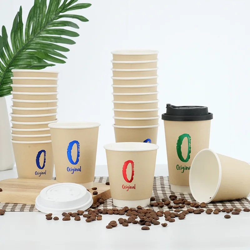 Factory hot selling disposable paper cups customized printing 8oz 12oz 16oz double wall paper cups