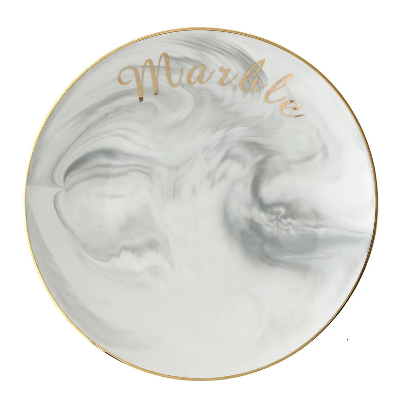 RL-R10110 Cheap Ceramic Plate with English Design Restaurant Ceramic Plate Dishes in Marble Design Japanese Porcelain Plate Set