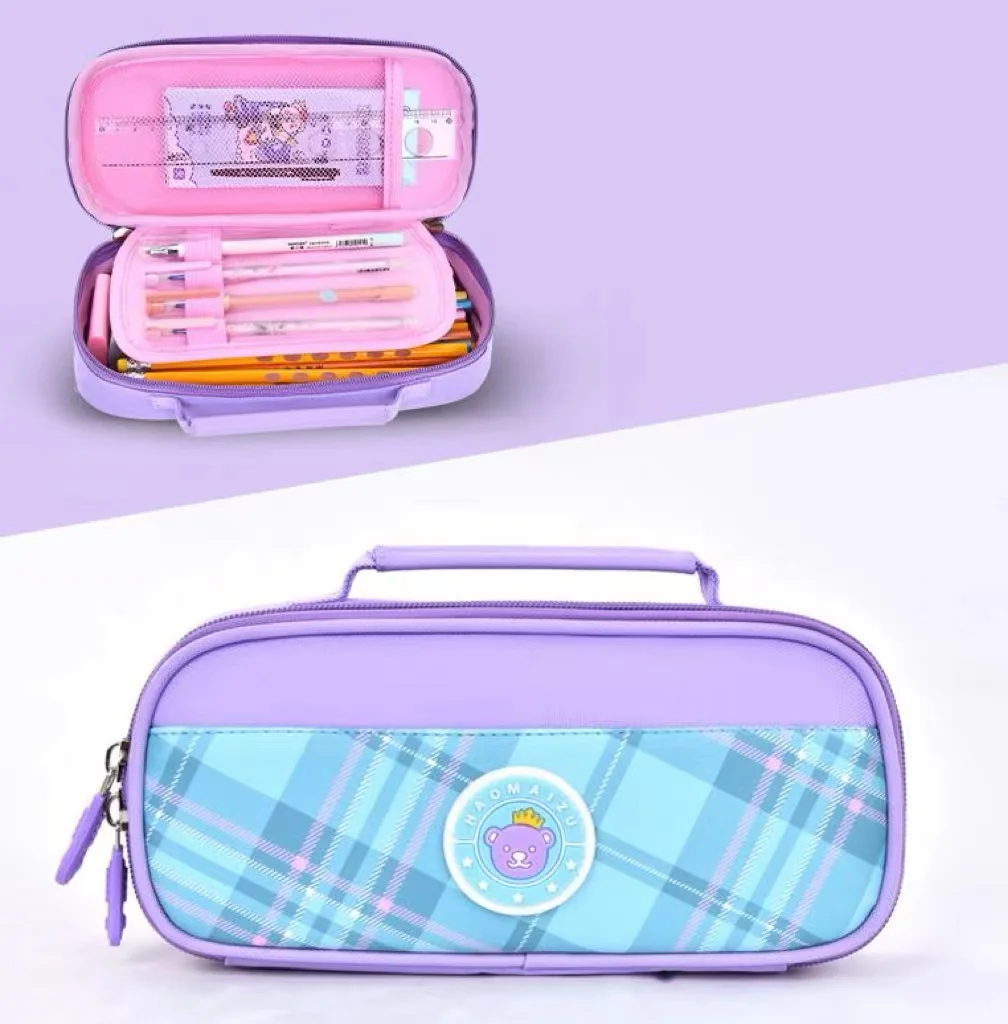 2024 Alibaba hot sale promotional oxford kids school pencil cases custom, new design fast shipping cute grid pencil bags zipper