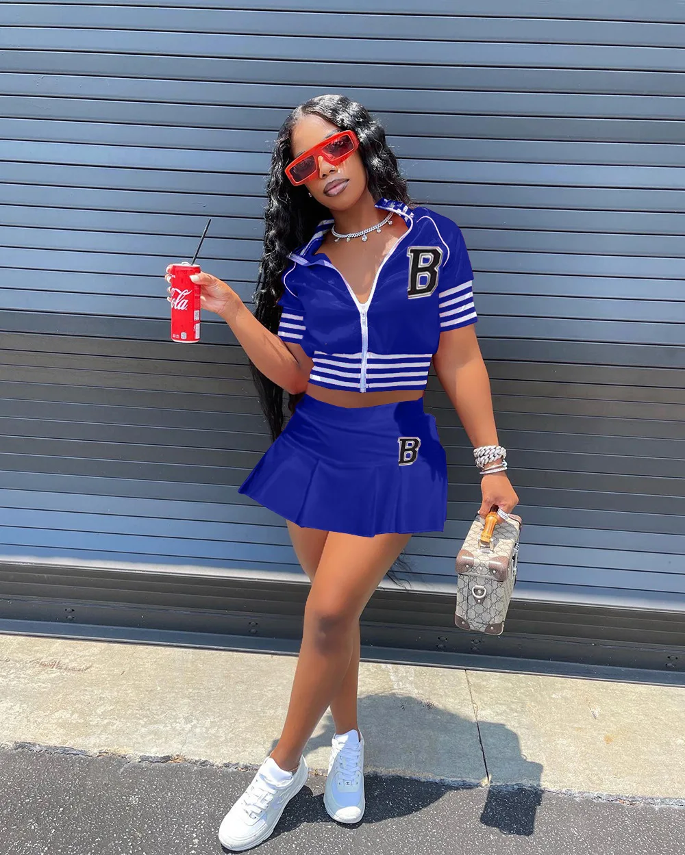 2022 Summer Women Clothing Mini Skirt And Short Sleeves Coat Baseball Uniform Tracksuit 2 Piece Skirt Sets