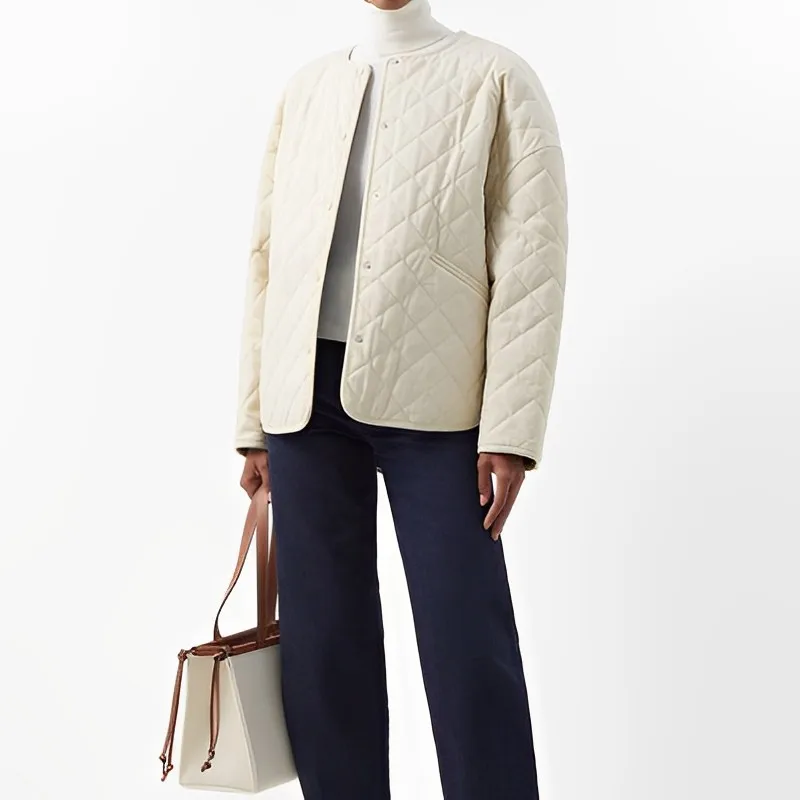 Custom new home simple style loose round collar clip cotton jacket with Ringer quilted cotton coat coat women