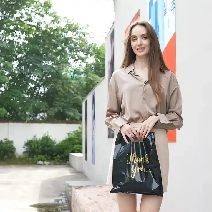 Kinshun Factory Custom Printed Logo Retail Luxury Die Cut Handle T-Shirt Biodegradable Thin Clear Thankyou Plastic Shopping Bags