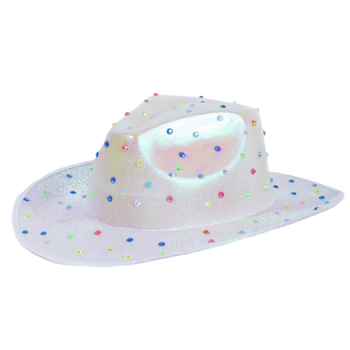 2024 New Style Fashionable Halloween Party Diamond Colorful Cowboy Western Jazz Hat Laser reflective Music Rave Magic Bucket Hat