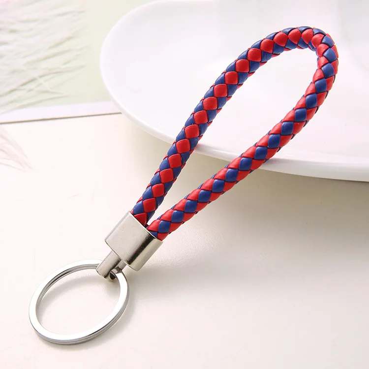 B1041 PU Leather Braided Woven Keychain Rope Rings Fit DIY Circle Pendant Key Chains Holder Car Keyrings