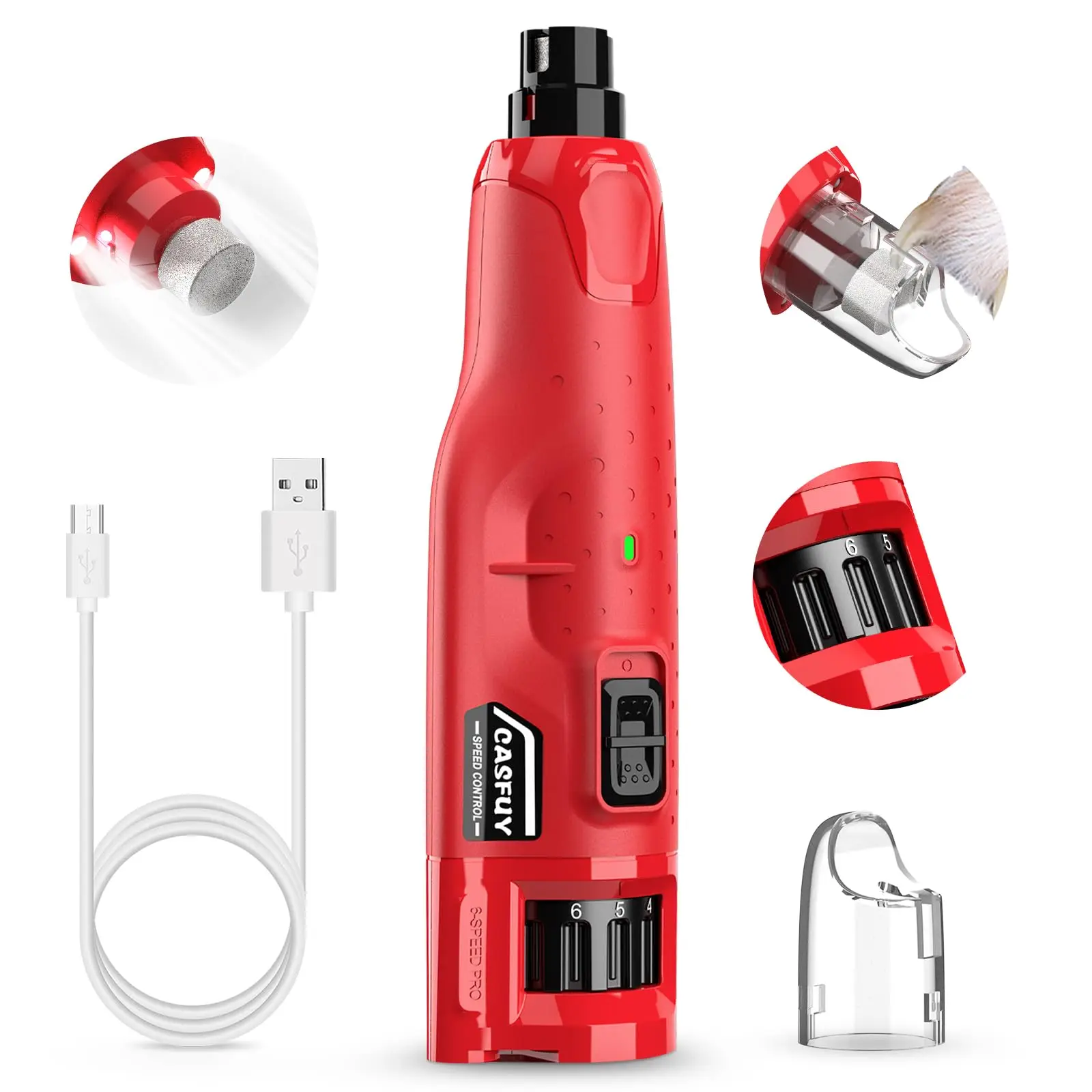 Custom Dog Nail Grinder Quiet - (45db) 6-Speed Pet Nail Grinder with 2 LED Lights for Large Medium Small Puppy Dogs Cats