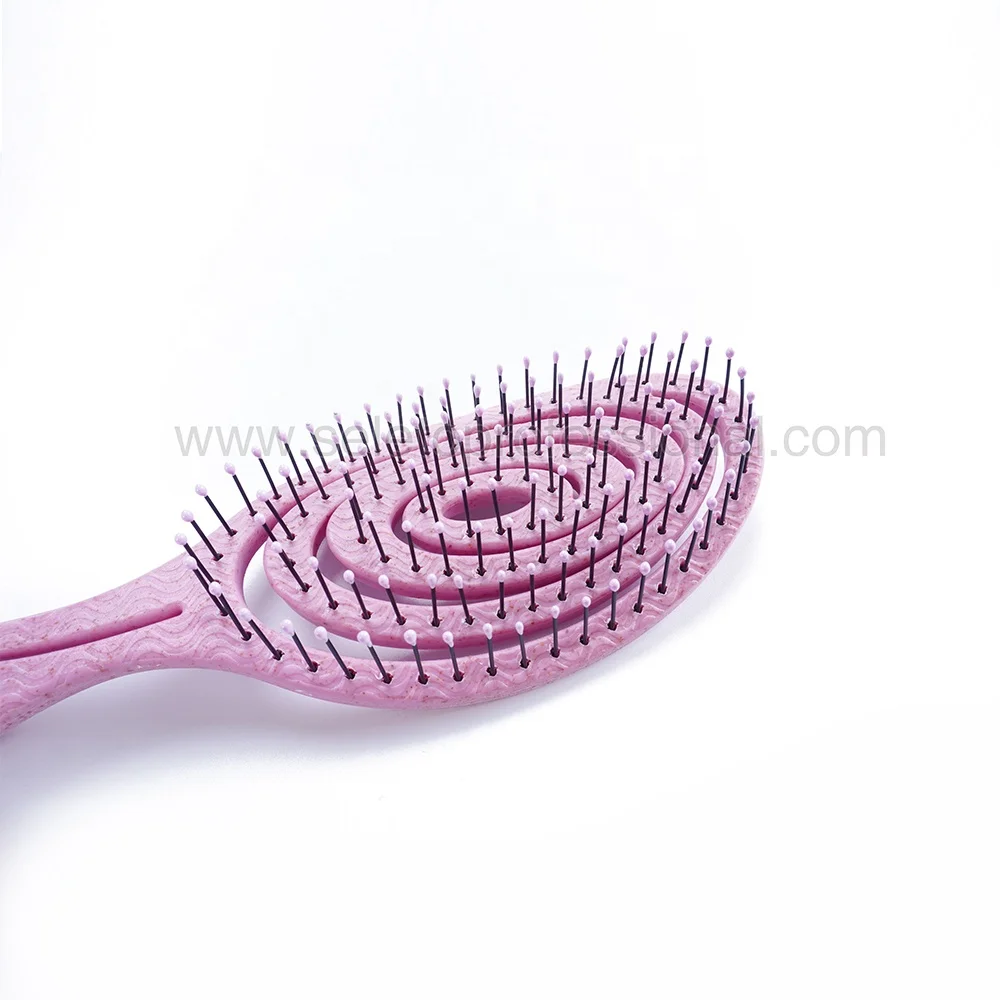 Eco Wheat Straw Recycled Hair Brush Biodegradable Circular Shape Vent Brush For Girls