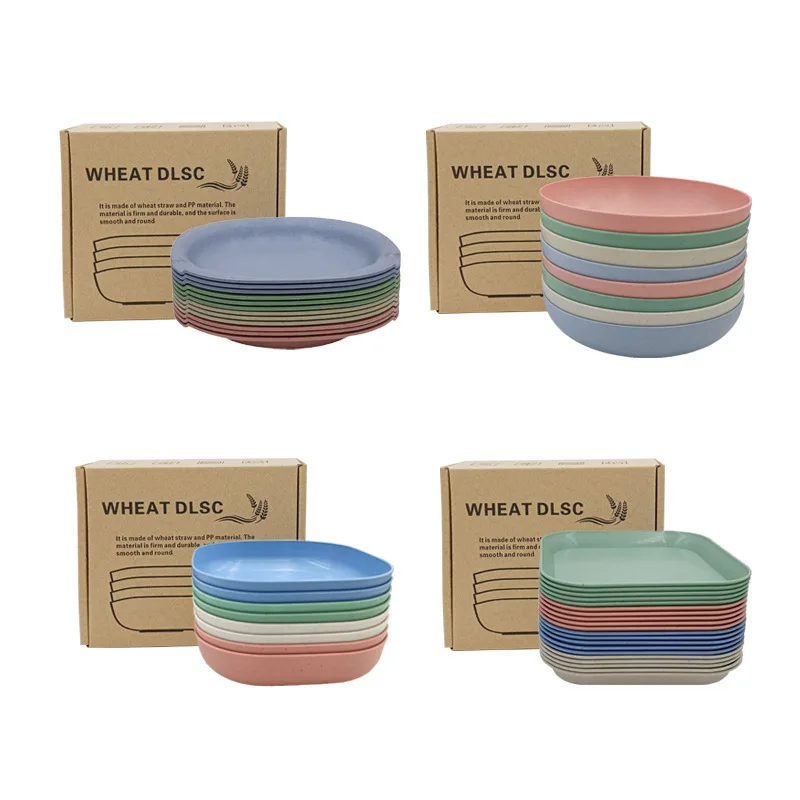 Portable Multi-Specification Wheat Straw Plate Set Dishes Plates Fruits Candies Bones Environmentally Friendly Multi-Functional!